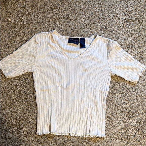 Liz Claiborne Cream Ribbed Fitted T-Shirt - Picture 1 of 2